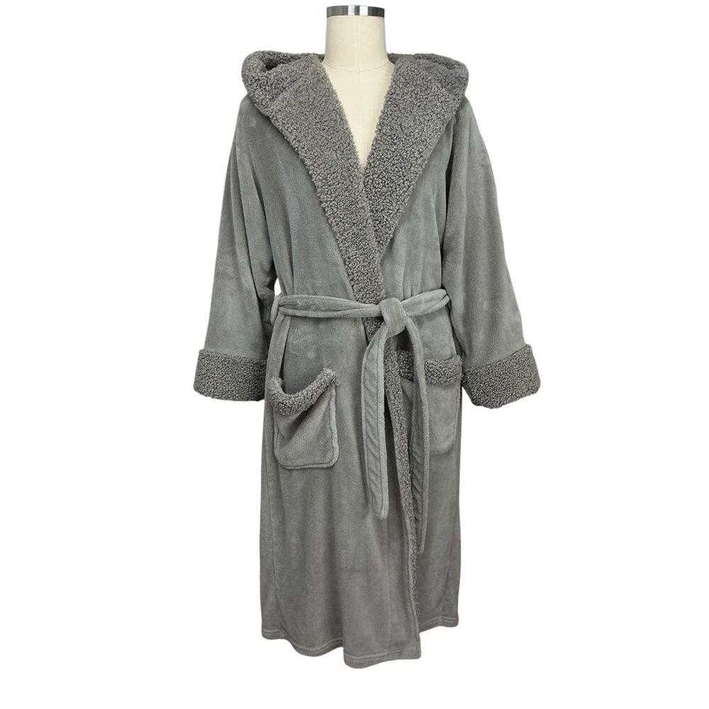 Pottery Barn Coziest Sherpa Faux Fur Hooded Robe Gray Size Extra Large XL Unisex